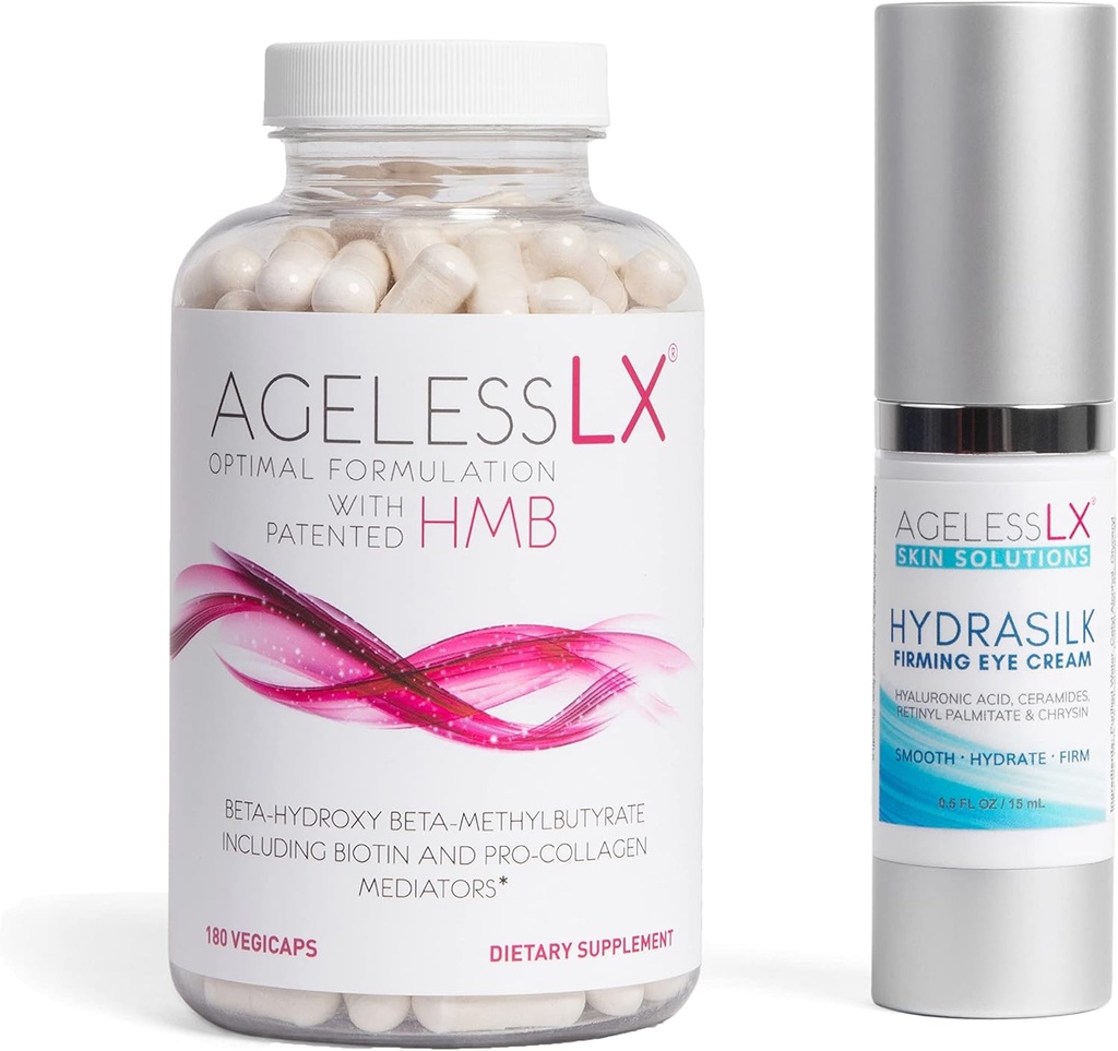 AgelessLX Supplement Capsule pour femmes avec HMB Hydrasilk Eye Cream Bundle
