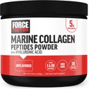 FACTEUR DE FORCE Poudre de collagène marin pour femmes et hommes, Peptides de collagène marin de type I et III avec acide hyaluronique pour soutenir les cheveux, la peau, les ongles, les os et les articulations sains, sans saveur, 30 portions