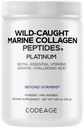 Supplément de poudre de protéine de collagène marin de codage Platine - Biotine 10 000 mcg, vitamine C, D3 et B6, kératine, acide hyaluronique, niacine, poisson sauvage capturé Hydrolysé Peptides de collagène - Non-OGM - 11,50 oz