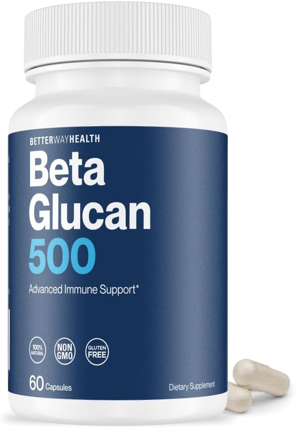 Better Way HealthTM - Préparation immunitaire avancée - Très purifié 1,3/1,6 Beta Glucan 500 - Défense immunitaire testée cliniquement - 500mg/60 Capsules (paquet de 1)