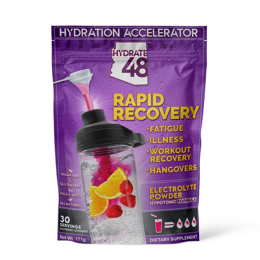 Wellgenix Hydrate48 - Electrolyte Powder with No Sugar (30 Servings) - Keto Electrolytes Powder - Hydration Powder - Raspberry Lemonade Flavor