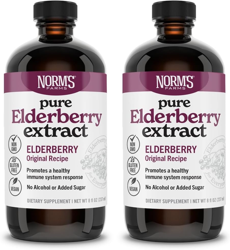Norm's Farms Pure Elderberry Extract 2PK - Fabriqué à partir de Elderberry seulement aux États-Unis - Immune, antioxydant soutien, Pas d'ajout de sucre, additifs, végétalien, sans gluten, non-OGM, sans alcool de teinture - 8 Oz