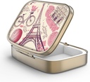 Pill Case Pill Box with Mirror Retro 2 Compartiment Petite Pill Case for Purse or Pocket Bronze Pill Box or Vitamines, Huile de poisson, Suppléments, Pill Containe Travel Gifts (Tour Eiffel de Paris)