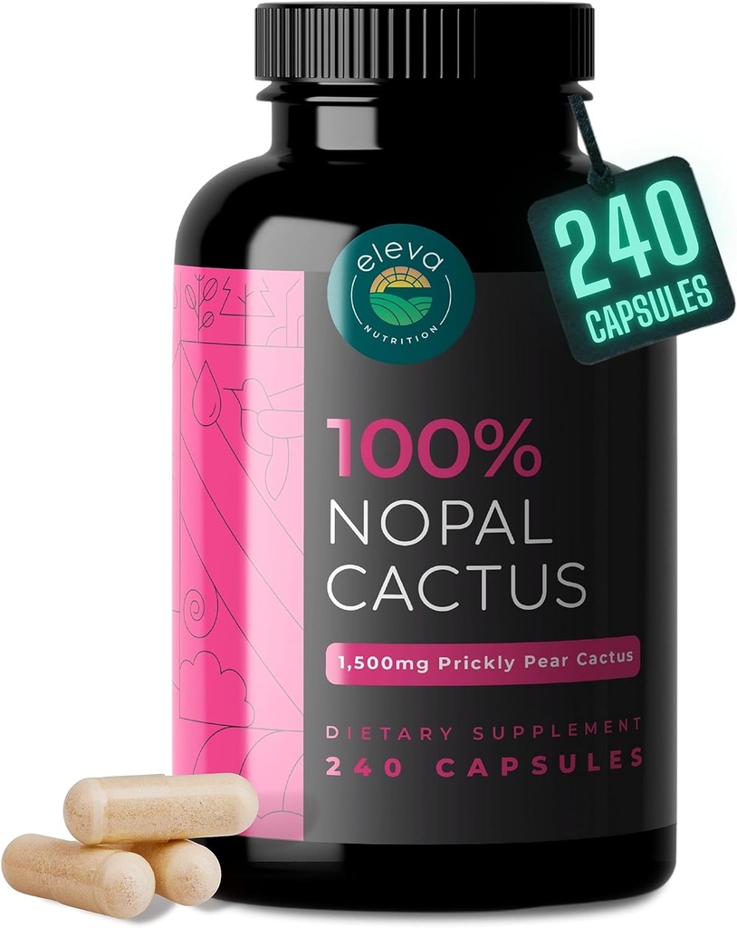 Capsules Nopal Cactus 1500mg- Poire sèche-soleil biologique Cactus Poudre de fruits et extrait de poivre noir pour l'absorption- Super supplément de poire sèche-soleil naturel- fibre, vitamines et minéraux 240 Capsules