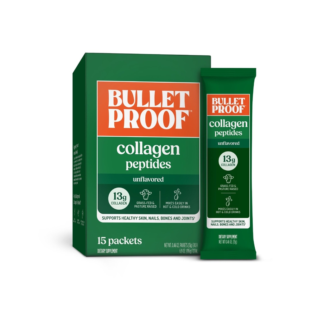 Paquets en poudre de peptides de collagène non aromatisés, boîte de 15, protéines de collagène à herbe et acides aminés pour la peau, les os et le soutien articulaire, pâturage élevé, pas d'hormones ajoutées