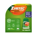 Zyrtec 24 heures comprimés antiallergiques, intérieur et extérieur anti-allergie médicament avec 10 mg de HCl cétirizine par comprimé antihistaminique, soulagement du nez runny, éternuer, yeux démangeaisons et plus, 45 ct