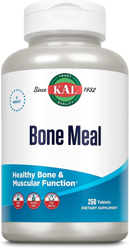 Comprimés de repas à os KAL, supplément de calcium avec/Magnésium, vitamine D3 et K, os santé, muscles et fonction nerveuse Soutien, désintégration rapide, sans gluten, sans OGM, garantie de 60 jours, 125 portions, 250ct