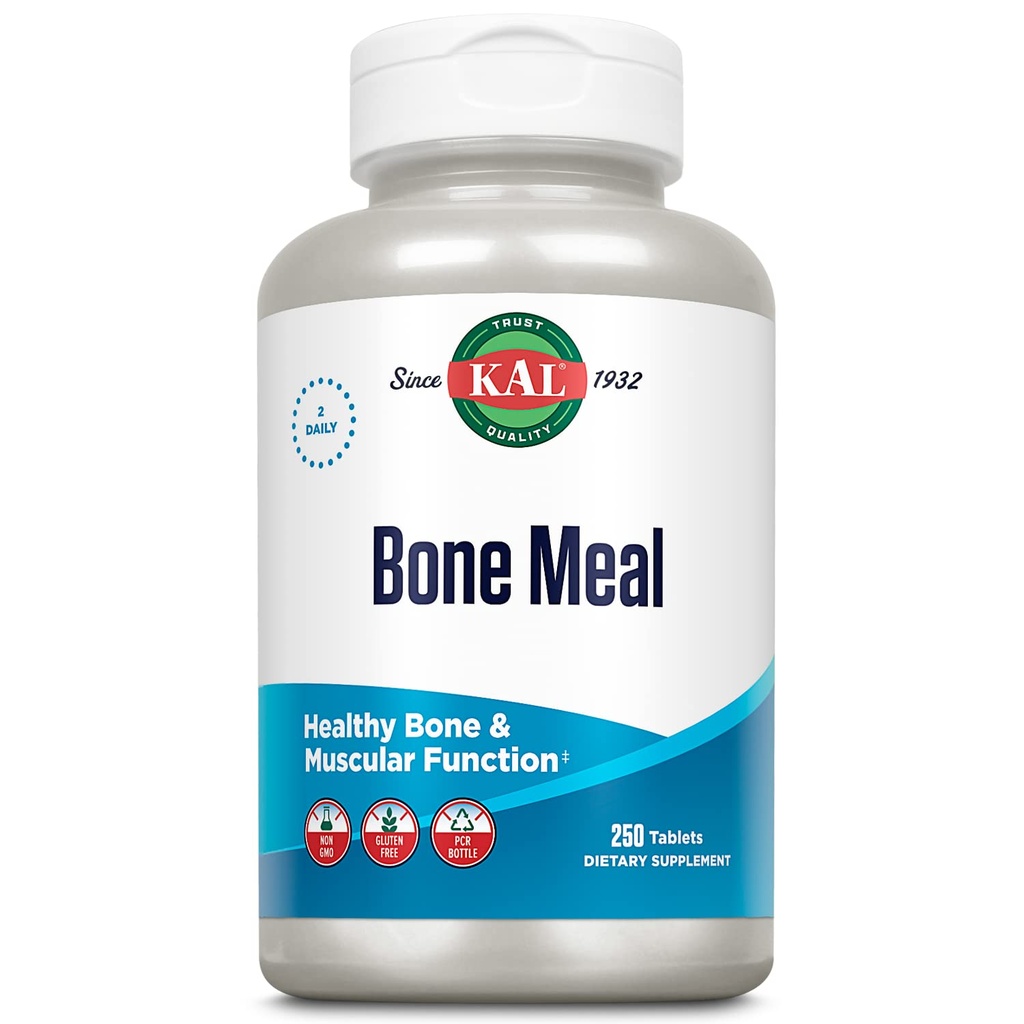 Comprimés de repas à os KAL, supplément de calcium avec/Magnésium, vitamine D3 et K, os santé, muscles et fonction nerveuse Soutien, désintégration rapide, sans gluten, sans OGM, garantie de 60 jours, 125 portions, 250ct