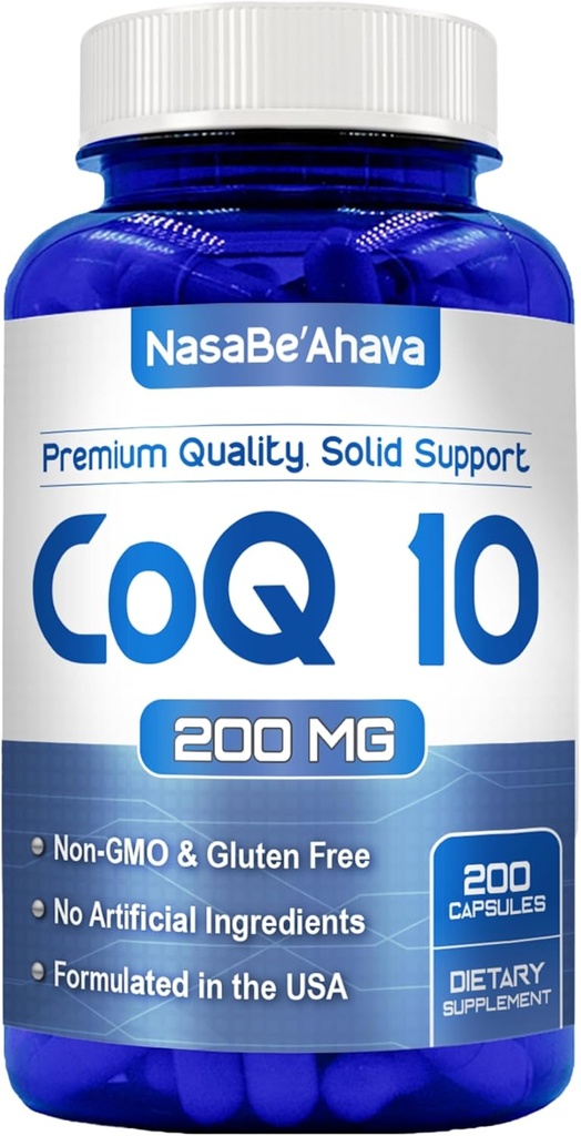 CoQ10 200mg Capsules de Coenzyme Vegan Friendly Q10 200mg de supplément Ubiquinone d'absorption facile pour le cœur de peau et le soutien énergétique.