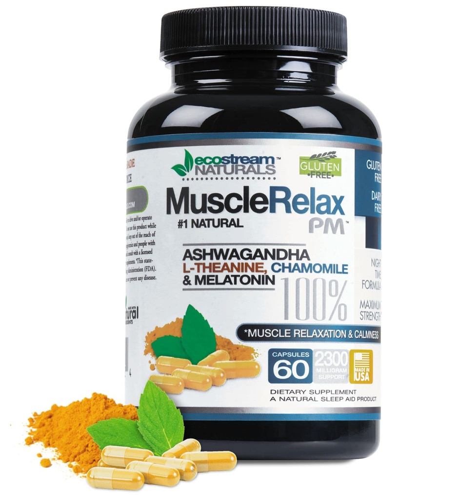 Soutien naturel de nuit Muscle Relax PM - Plus de 2300 Milligrammes Strength - Easy Night Time Capsules Soutien de repos avec Magnésium, Ashwaganha, Valérien, Fleur Passion