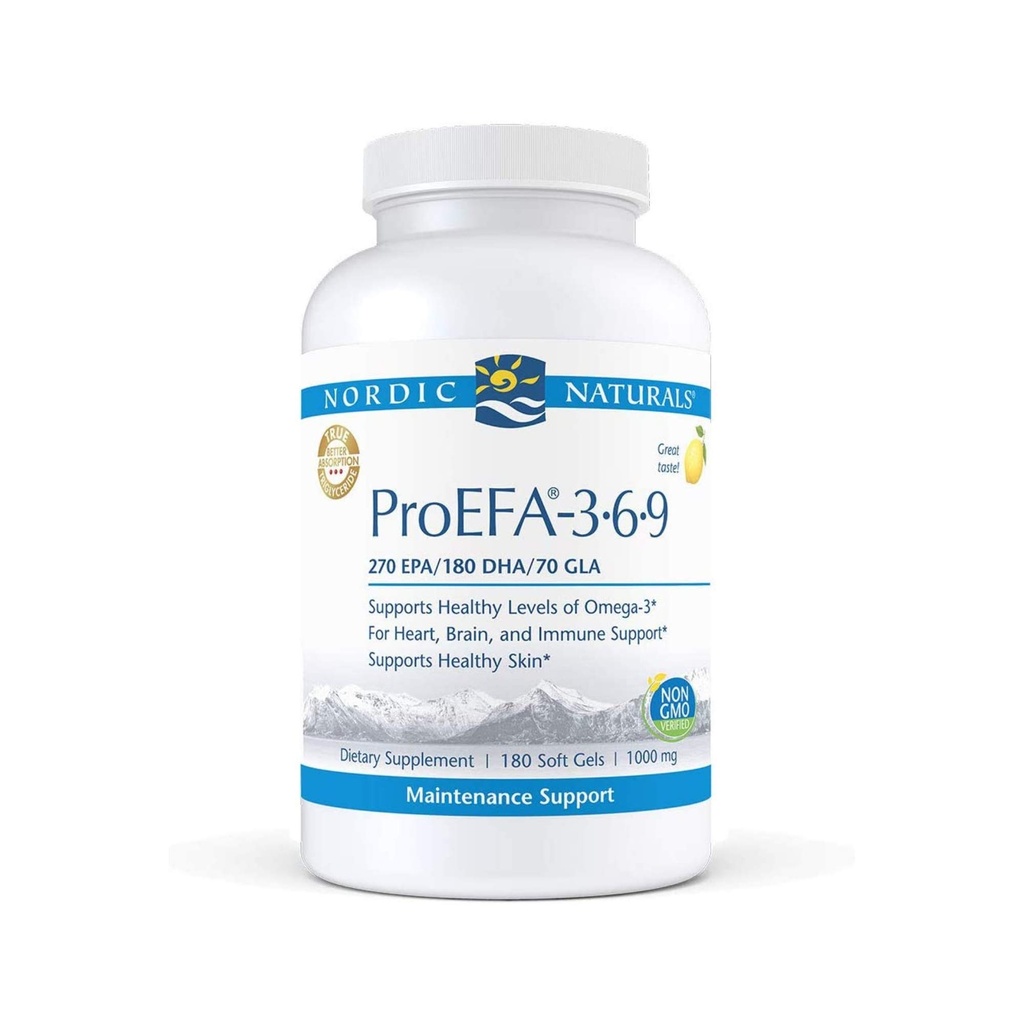 Nordic Naturals ProEFA 3-6-9, Lemon Flavor - 180 gels mous - 565 mg Oméga-3 - EPA & DHA avec ajout de GLA - peau saine, cognition et humeur positive - non-OGM - 90 portions