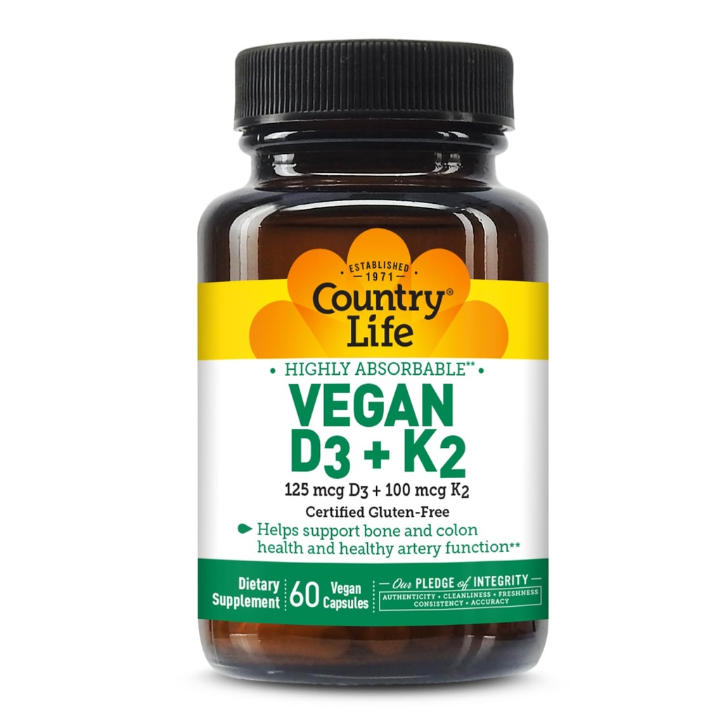 Pays Vie Végétalienne D3 + K2 – 5000 UI Vitamine D3 & 100 mcg MK-4 & MK-7.
