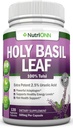 Capsules Holy Basil Leaf - 500mg - 2,5 % acide ursolique - 120 capsules véganes - Supplément d'extrait de Tulsi réel - Mindset positif - Herbe ayurvédique et adaptogène