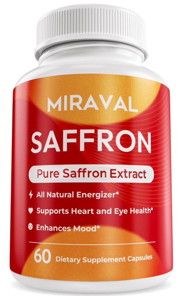 Miraval Saffron Supplement for Men & Women – Saffron Capsules with Organic Saffron Extract – Supports Mood, Focus & Clarity – Non-GMO, Gluten-Free – 60 Capsules – 60-Day Supply