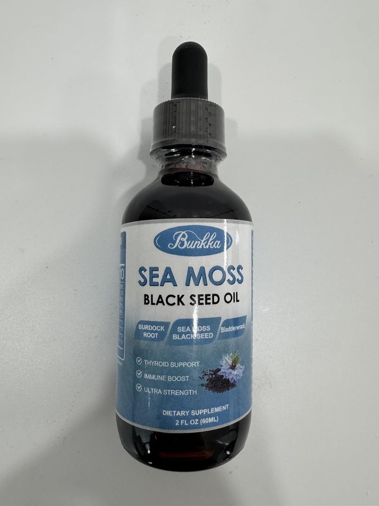 (2 packs) Drops d'huile de graines noires de mousse de mer avec racine de bardane, bradderwrack et vitamine C vitamine D3, goutte de mousse de mer irlandaise pour système immunitaire, Gut, peau et énergie