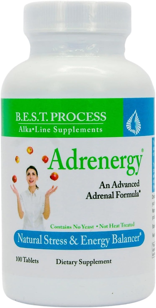 Adrenergy (12 Pack) Best Process Alkaline — Natural Adrenal Support with Adrenal Gland Extract, Adaptogens, Vitamins & Minerals
