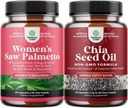 Ensemble de Palmetto de scie extra-fort pour les femmes et les capsules d'extraction d'huile de graines de Chia - Vitamines de croissance des cheveux plus rapides plus épais - Omega 3 6 9 de base végétale et capsules de fibre quotidienne