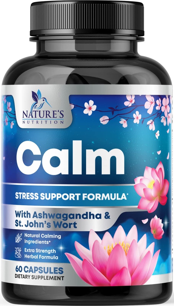 Support naturel pour calme, détente et détente - Ashwagandha, GABA, Magnésium, L-Theanine et plus - Focus naturel, énergie et protection immunitaire - Nature's Non-OGM, végétalien, sans gluten, mis en bouteille aux États-Unis - 120 Capsules