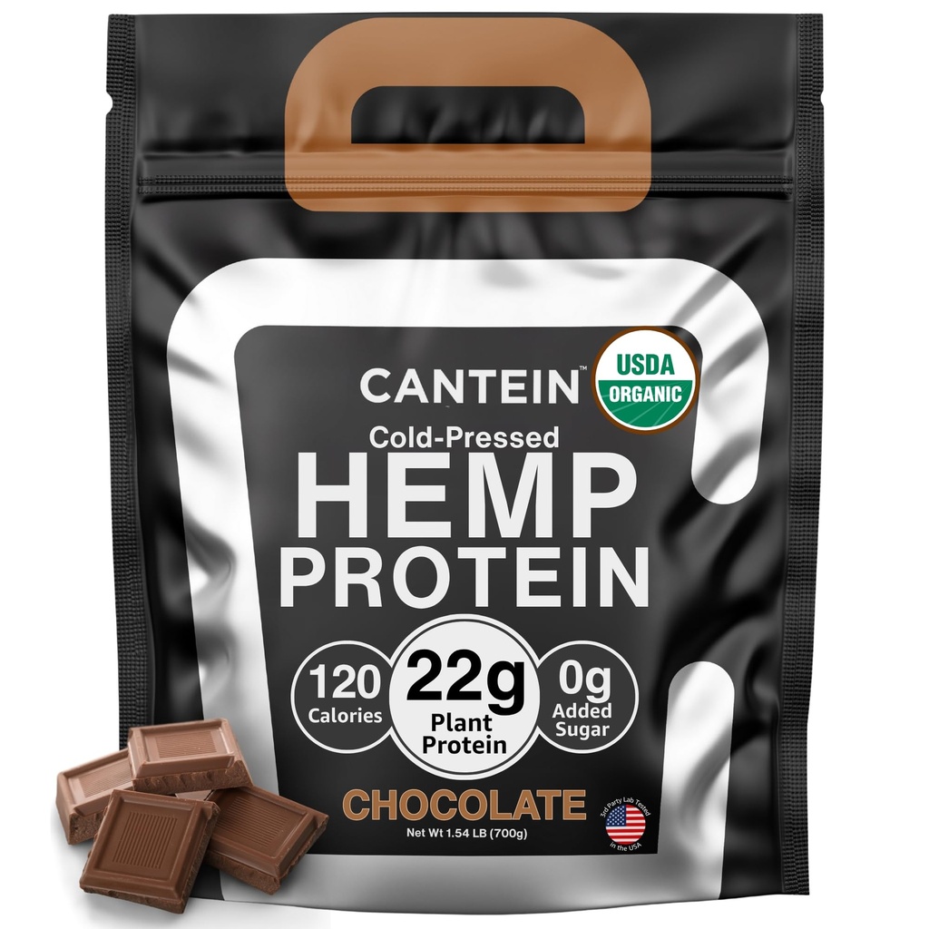 Poudre de protéines de chanvre biologique, à base de plantes et de protéines véganes Shake, lactose et sans lait, sans gluten, propre et chocolat naturel (20 portions)