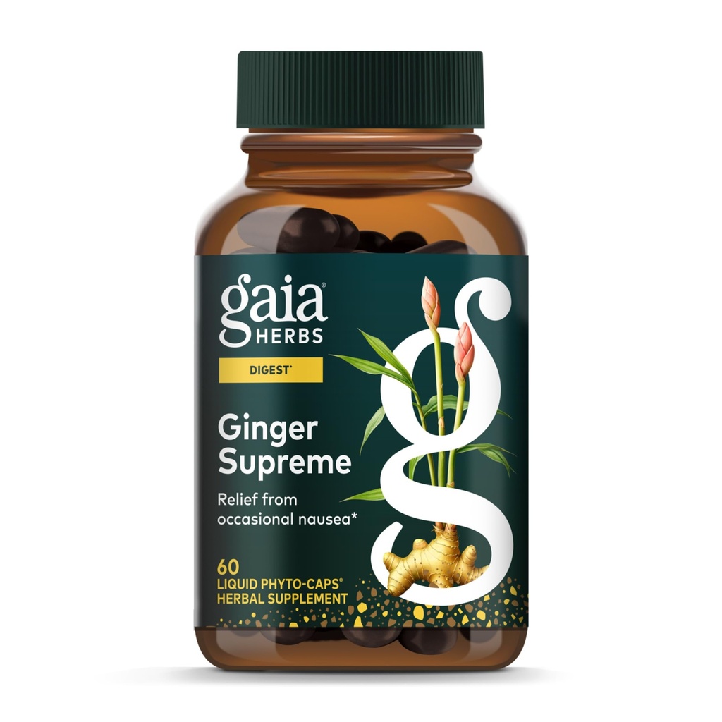 Gaia Herbs Ginger Supreme - soutient la digestion saine et soulage les nausées occasionnelles - avec racine de gingembre biologique et racine de curcuma - 60 phytocapsules liquides végétaliens (approvisionnement de 60 jours)