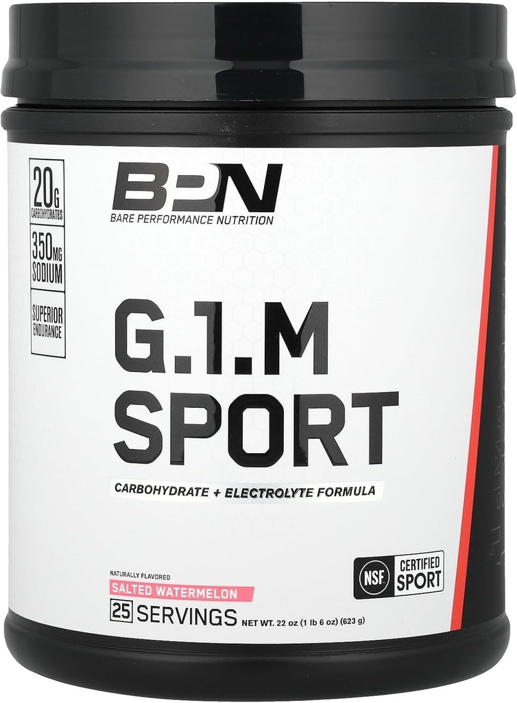 BARE PERFORMANCE NUTRITION, BPN G.1.M Go One More Sport, Endurance Training Fuel, Superior Carbohydrate & Electrolytes Powder Formula, Reduce Fatigue, Salted Watermelon, 25 Servings