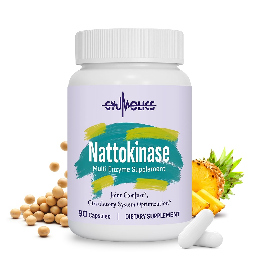 Nattokinase Supplement 10000FU with Organic Nattokinase, Serrapeptase, Bromelain, Curcumin, Vitamin E & Ginseng, Movement Comfort, 90 Capsules