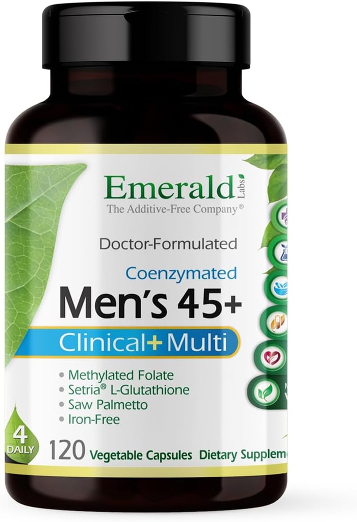 EMERALD LABS Homme 45+ Multivitamine clinique pour un soutien complet, os et santé cardiaque* - Conçu pour les hommes 45+ - Sans gluten et végétarien - 120 capsules végétales (30 jours d'approvisionnement)