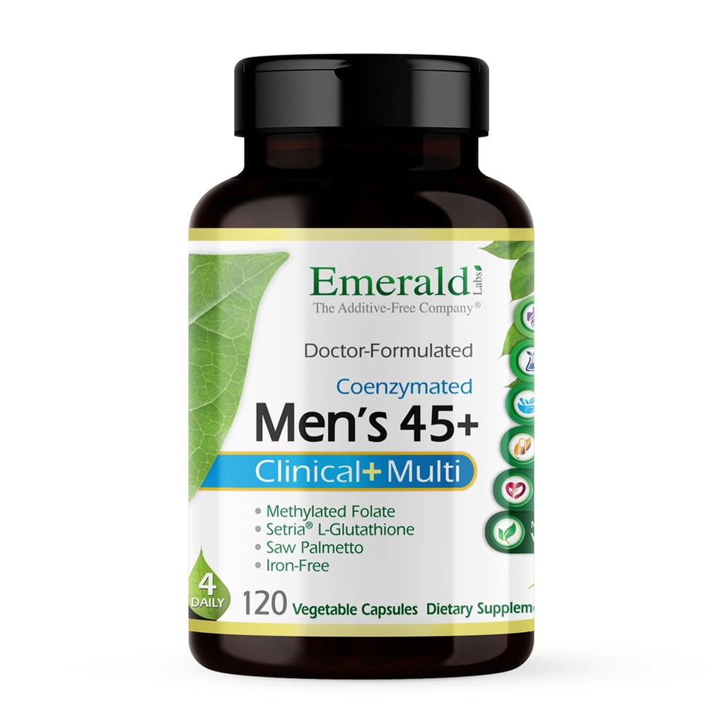 EMERALD LABS Homme 45+ Multivitamine clinique pour un soutien complet, os et santé cardiaque* - Conçu pour les hommes 45+ - Sans gluten et végétarien - 120 capsules végétales (30 jours d'approvisionnement)