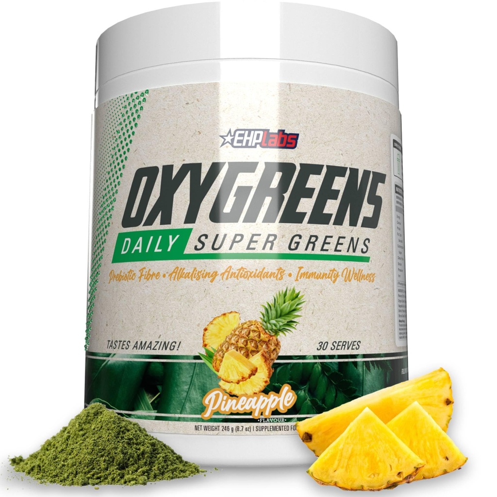 EHP Labs OxyGreens Super Greens Poudre - Spiruline et Chlorella Superfood, Poudre de jus vert et Suppléments verts avec Fibre prébiotique, Antioxydants et Immunity Support, 30 Sers (Pineapple)