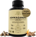 Racine d'Ashwagandha biologique et mousse de mer d'Irlande – supplément de 3 600 mg d'Ashwagandha avec huile de graines noires, et racine de Burdock – supplément à base de plantes pour l'énergie, le soulagement du stress, la force supplémentaire, 60 capsules