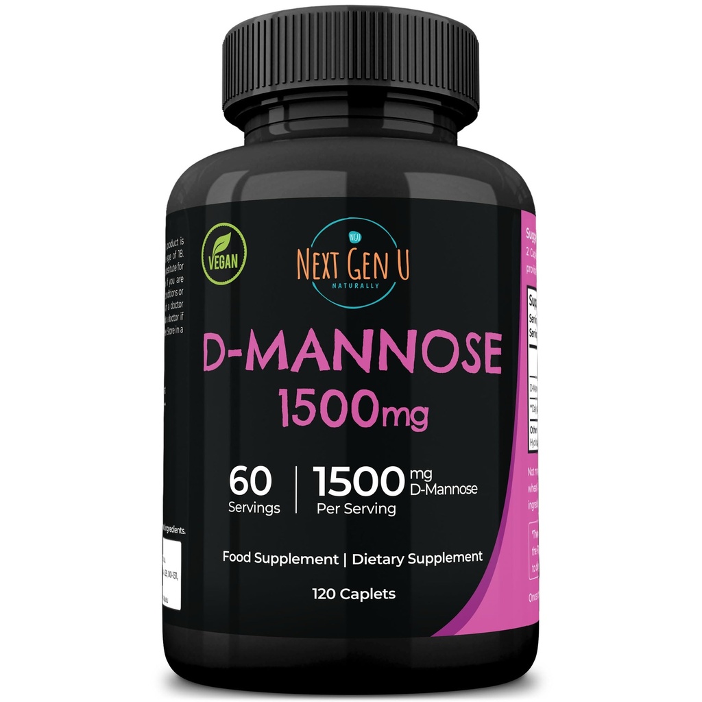 D Mannose - 1500 mg - Health Food & Dietary Supplement - 120 Vegan Caplets - May Help Support a Healthy Urinary Tract & Bladder - by NextGenU
