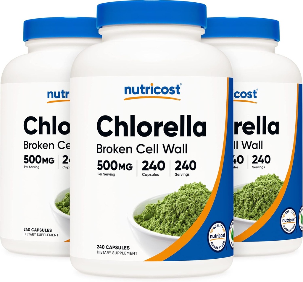 Nutricost Chlorella Capsules (3 Bottles) 500mg, 240 Capsules