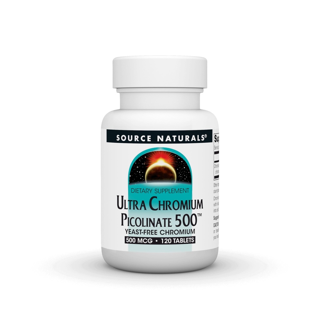 Source Naturelle Ultra Chrome Picolinate 500 Sans levureChromium, supplément alimentaire végétarien, 500 mcg - 120 comprimés