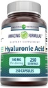 Amazing Formulas Hyaluronic Acid 100mg 250 Capsules Supplement | Non GMO | Gluten Free | Made in USA