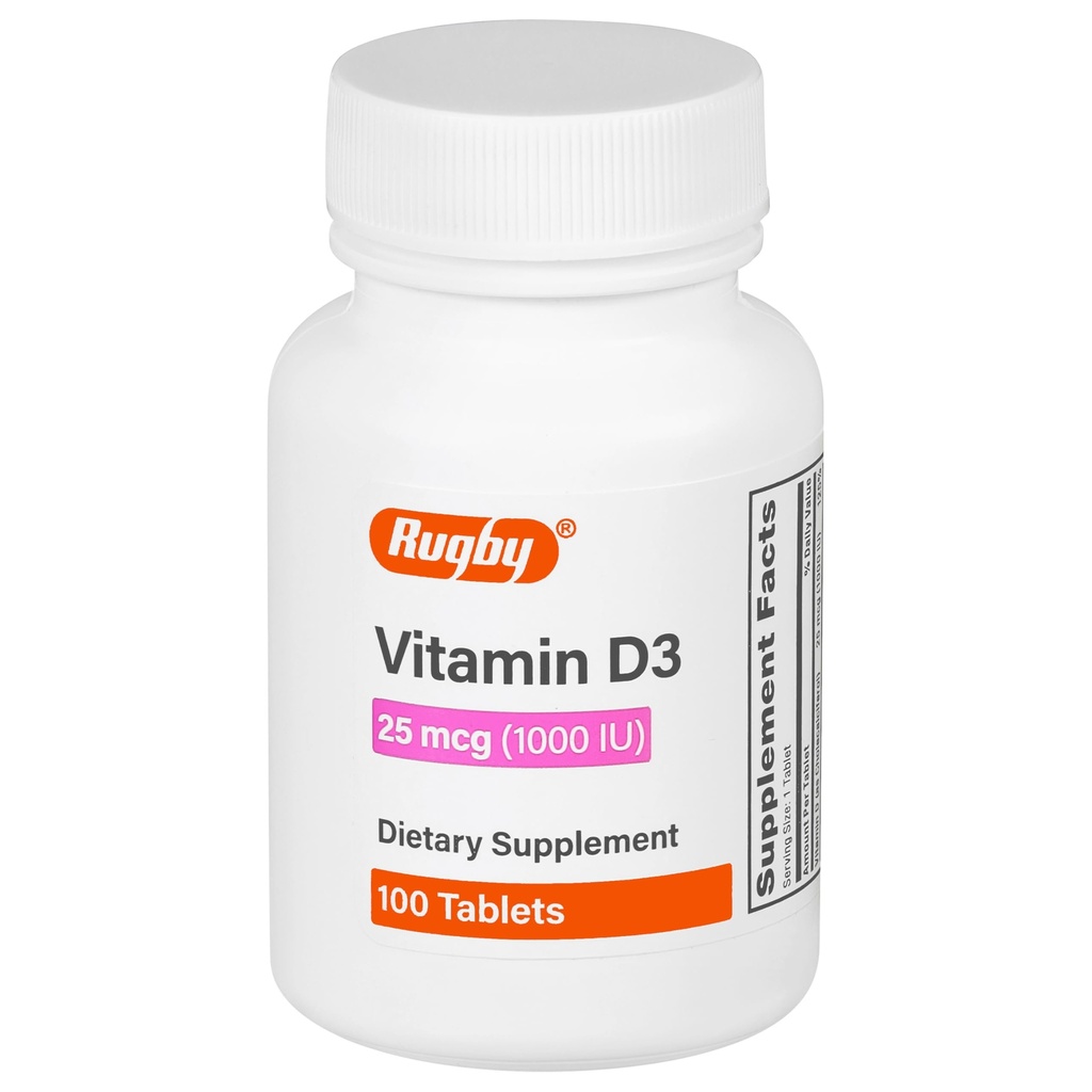 Rugby vitamine D3, 25 mcg (1 000 UI) - Supplément alimentaire - 100 comprimés (1 emballage)