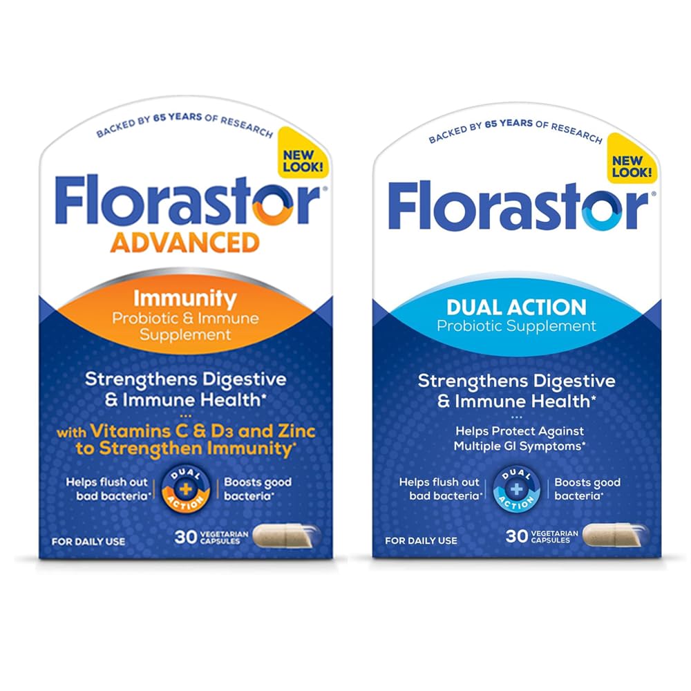 Florastor Digestion and Immunity Boost Bundle for Men & Women with Saccharomyces Bouldari - 30 ct. Probiotic for Digestive & Immune Health + 30 ct. Immunity Boost & Support Daily Probiotic