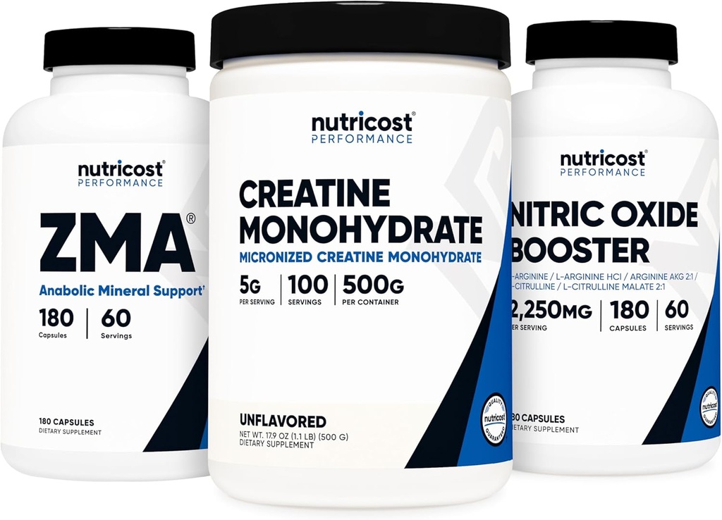 Nutricost Creatine 500 Grams, Oxyde nitrique 180 Capsules et ZMA 180 Capsules