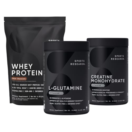 Sports Research® Recovery Pack - L-Glutamine, Creatine Monohydrate and Whey Protein to Improve Performance & Strength and Support Workout Recovery
