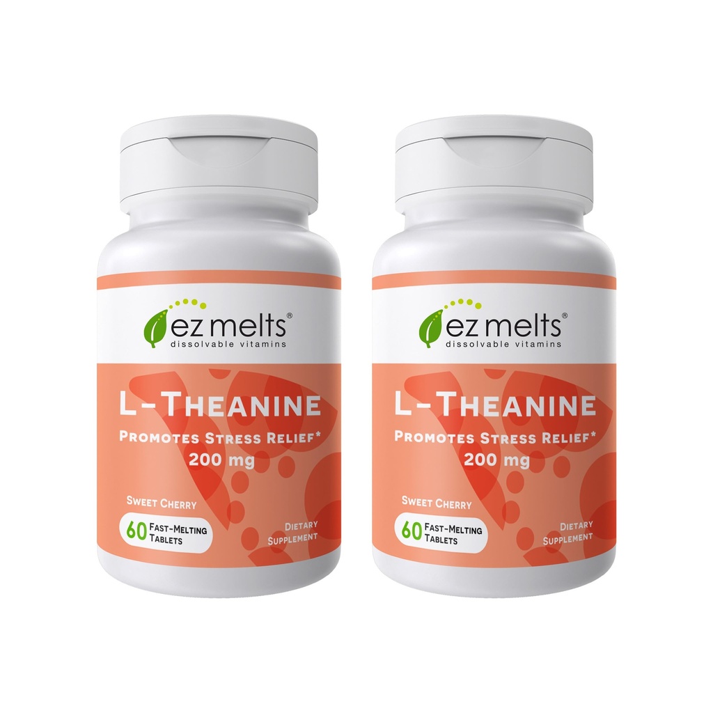 EZ Melts L-Theanine 200 mg - Stress & Relaxation Support Supplement - No Artificial Flavors - No Drowsiness - Non-GMO & Vegan - Sweet Cherry - 120 Dissolvable Tablets (60 Servings)