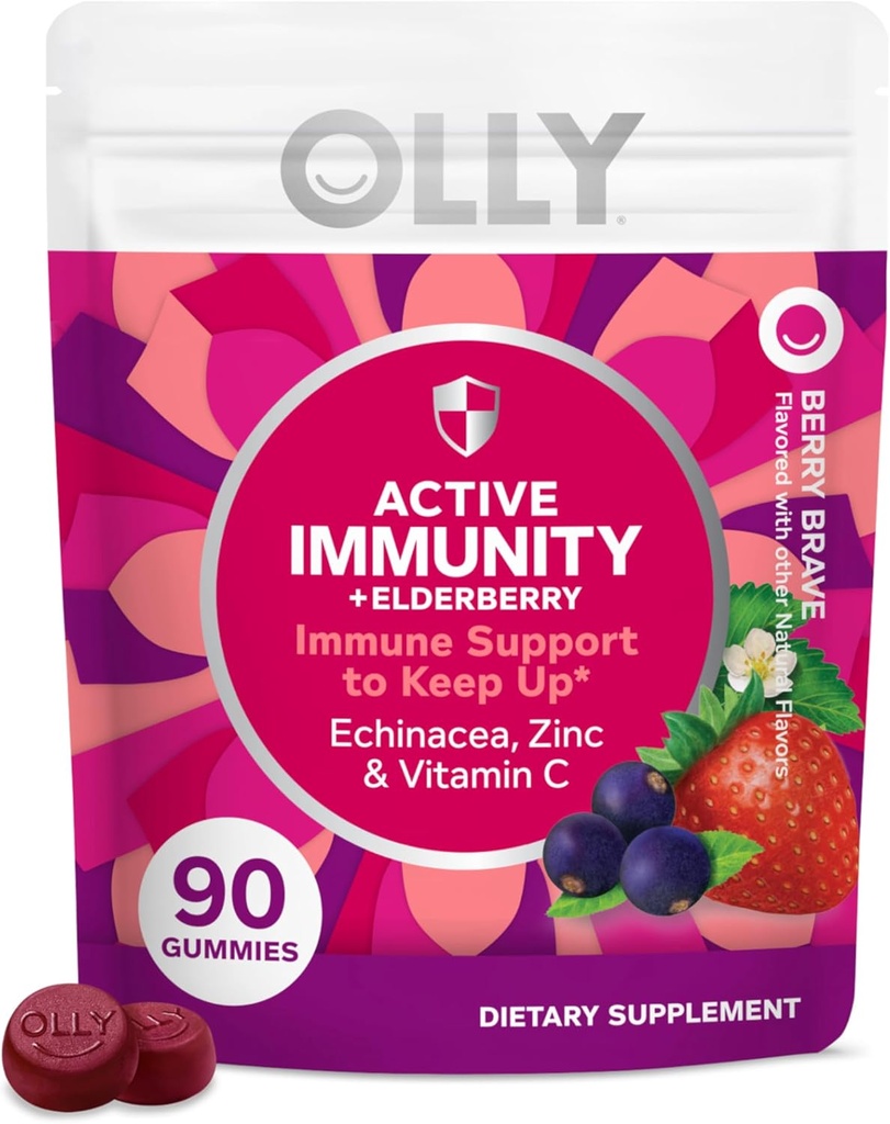 Immunité OLLY Gummy, Soutien immunitaire, Elderberry, Zinc, vitamine C, Supplément, Berry - 90 Compte