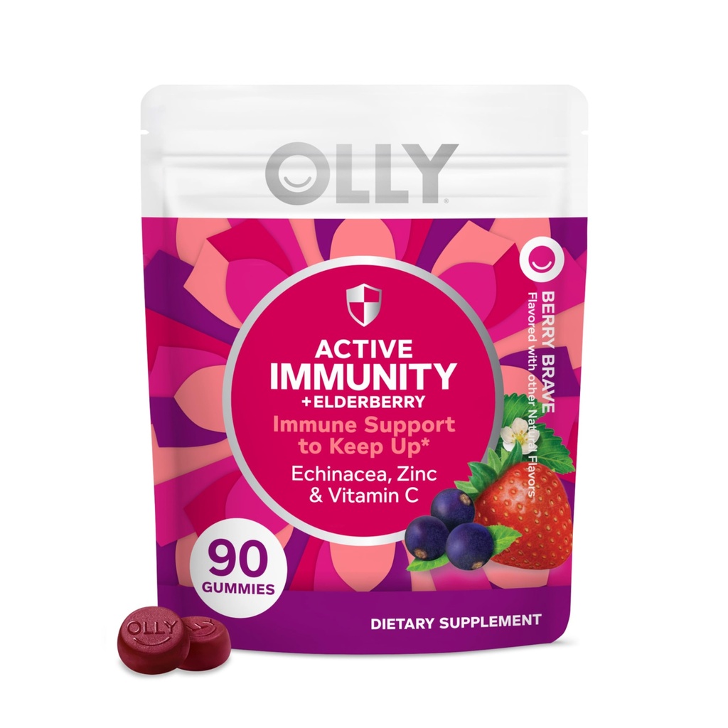 Immunité OLLY Gummy, Soutien immunitaire, Elderberry, Zinc, vitamine C, Supplément, Berry - 90 Compte