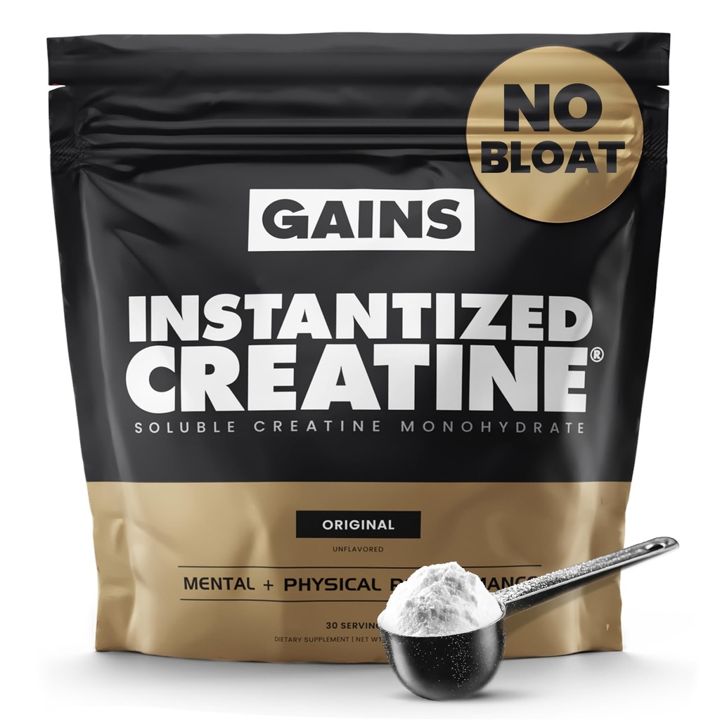 Gains dans la créatine instantanée en vrac monohydratée pour les hommes et les femmes, poudre de créatine soluble, soutient la construction musculaire, la force et la performance, suppléments de musculation, non aromatisé, 30 portions