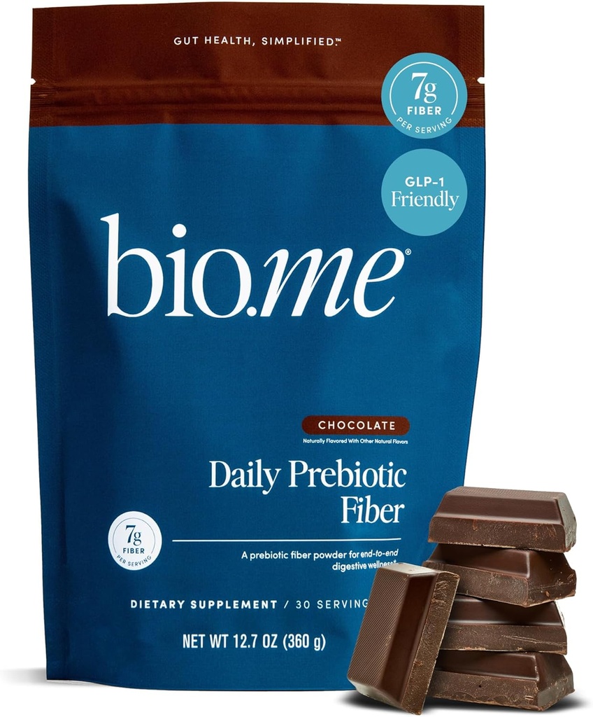 Bio.me Chocolat quotidien en poudre de fibre prébiotique - 7g par portion - Poudre de supplément de fibre soluble et soluble pour les femmes et les hommes - Santé digestive et santé gustative - BPL-1 amical, sans sucre - 30 portions