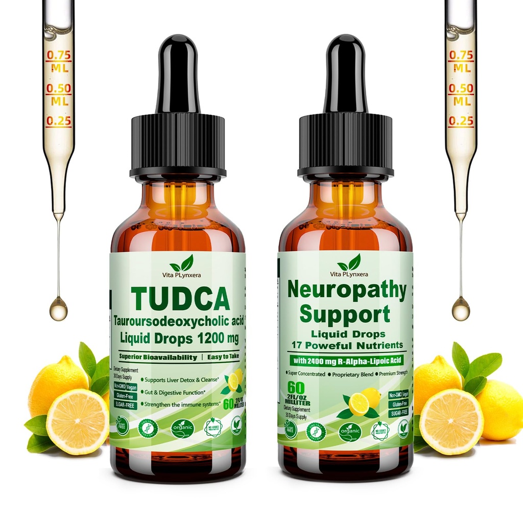 Vita PLynxera Thanksgiving Gift Set: Pure TUDCA Liver & Gallbladder Support + Advanced R-ALA Neuropathy & Nerve Health Liquid Drops