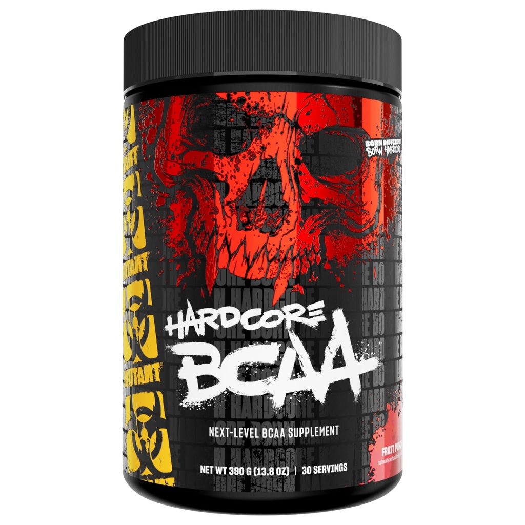 Mutant Hardcore BCAA - Avant, Intra ou après l'entraînement – BCAA Niveau suivant Supplement Acides Amino-Chain Branché – Hydratation + Récupération - 30 Servir - Fruit Punch