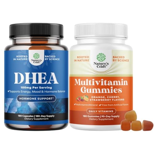 Ensemble de complément DHEA - Déhydroépiandrostérone pour les femmes et les hommes - Hormone Balance Energy Mood and Potent Daily Multivitamin Gummies with Vitamine D A C E B12 Zinc & Biotine for Energy & Imune Health