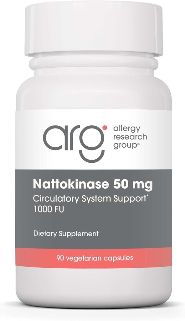 Groupe de recherche sur l'allergie Nattokinase Supplément de 50mg - Nattokinase purifiée et encapsulée, dérivée de Natto, Capsules végétariennes - 90 Compte