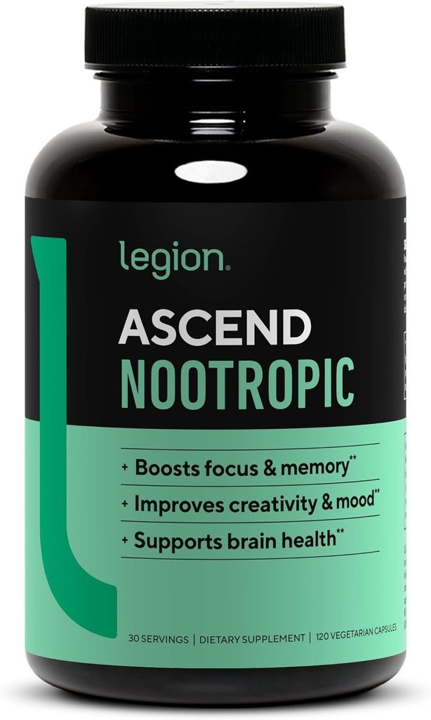 LÉGION Athlétisme Ascend Nootropic - Suppléments Cerveau tout naturel pour la mémoire et le focus - Supplément Cerveau Nootropic avec Alpha-GPC - Supplément Cerveau pour l'alerte et le soutien de l'humeur, 30 services