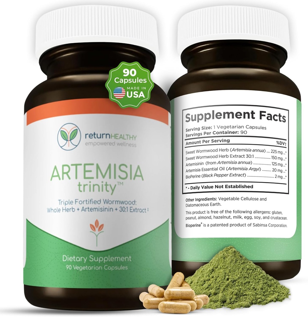 Artemisia Trinity (Trinité de l'artémisie) Nettoyant pour les adultes avec des herbes de wormwood et de l'artémisinine 30:1 Extrait de résistance et de soutien digestif