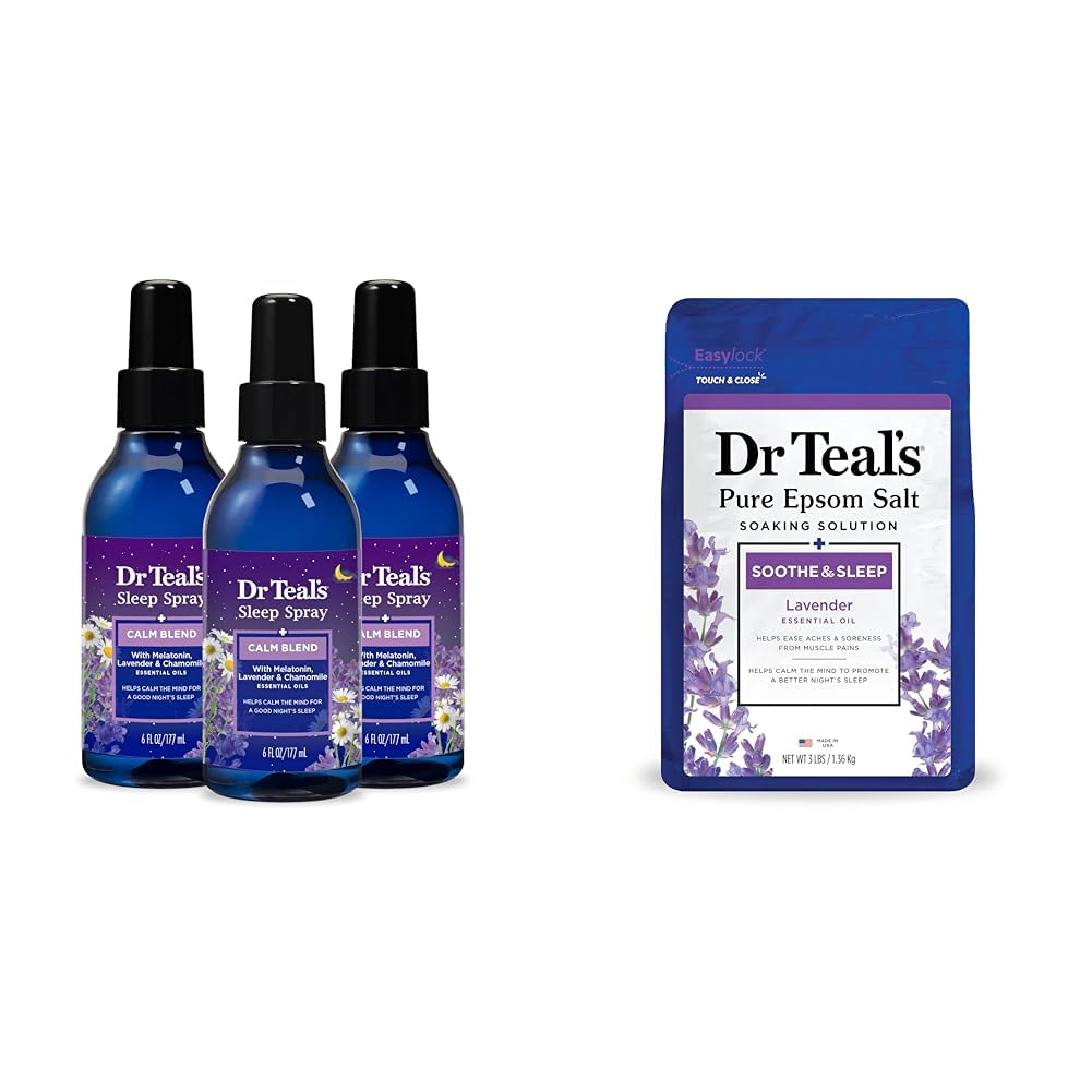 Spray de sommeil du Dr Teal avec Melatonine et mélange d'huile essentielle (paquet de 3) et solution de savonnage de sel Epsom Soothe & Sleep Lavande 3lbs